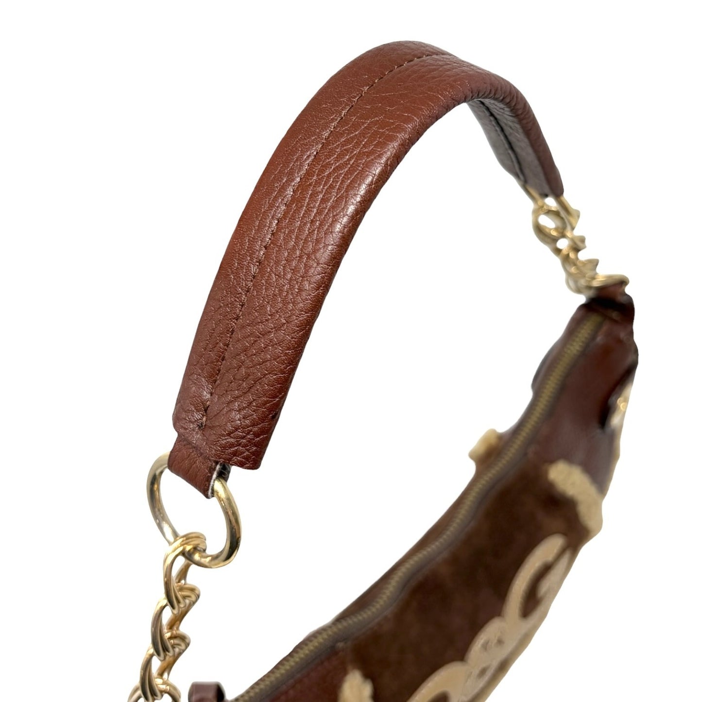 DOLCE&GABBANA Vintage D&G Chain Shoulder Bag Suede Leather Brown Gold 902412