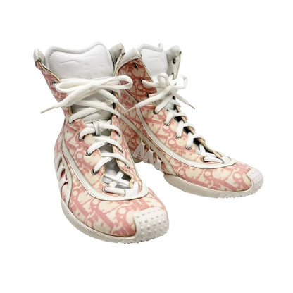 Christian Dior Vintage Trotter Monogram High-top Sneakers #37 Pink White 902257