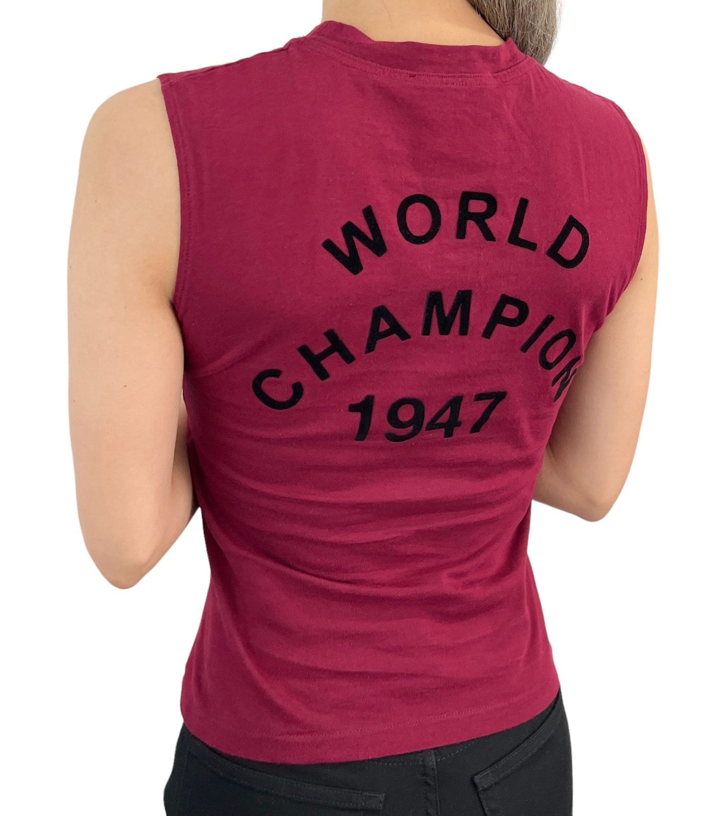 Christian Dior Vintage 2001 J'ADORE Logo Tank Top #36 Burgundy Black Cotton