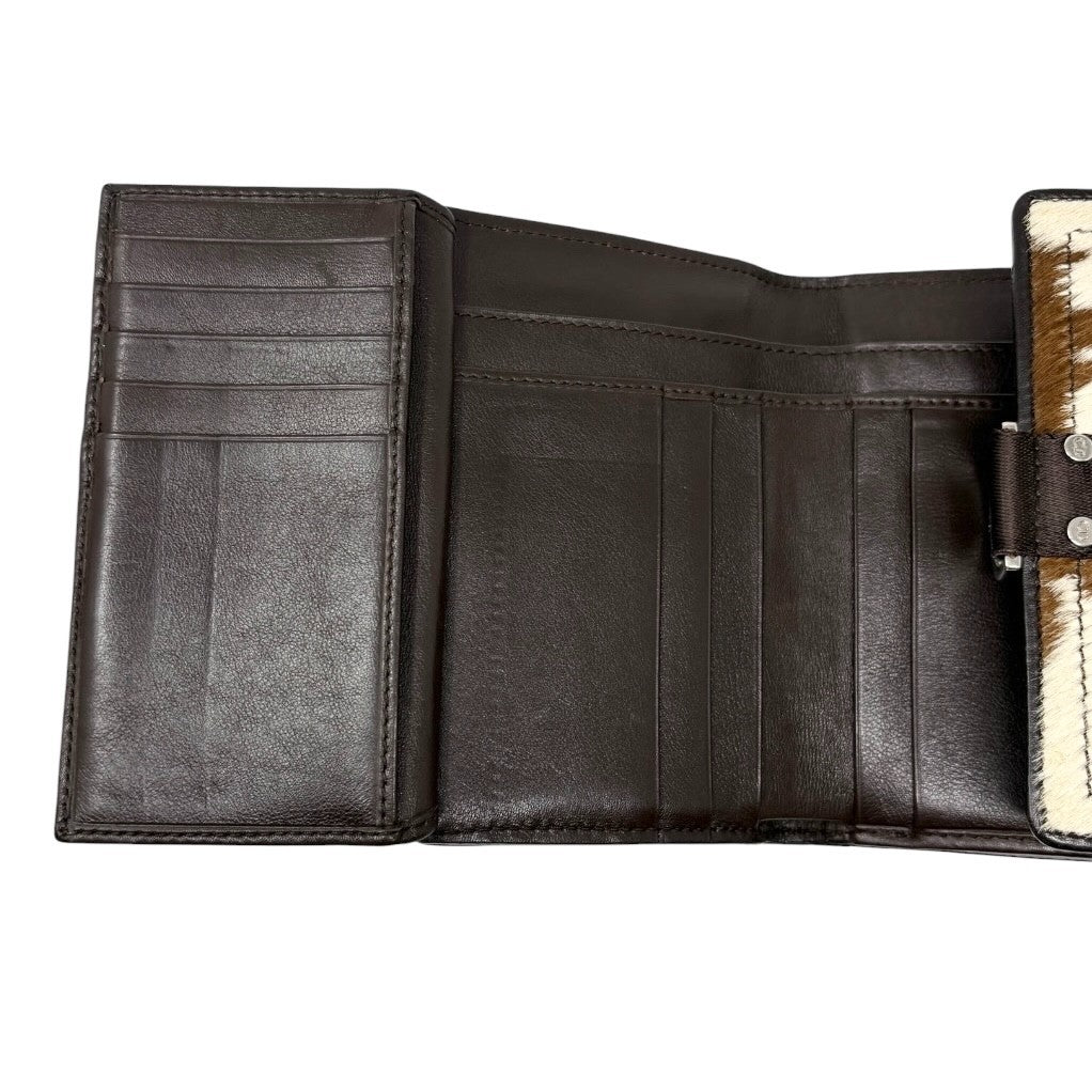 Dior Vintage Logo Cow Print Pony Calf Hair Mini Wallet Brown White 901888