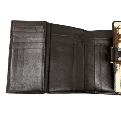 Dior Vintage Logo Cow Print Pony Calf Hair Mini Wallet Brown White 901888