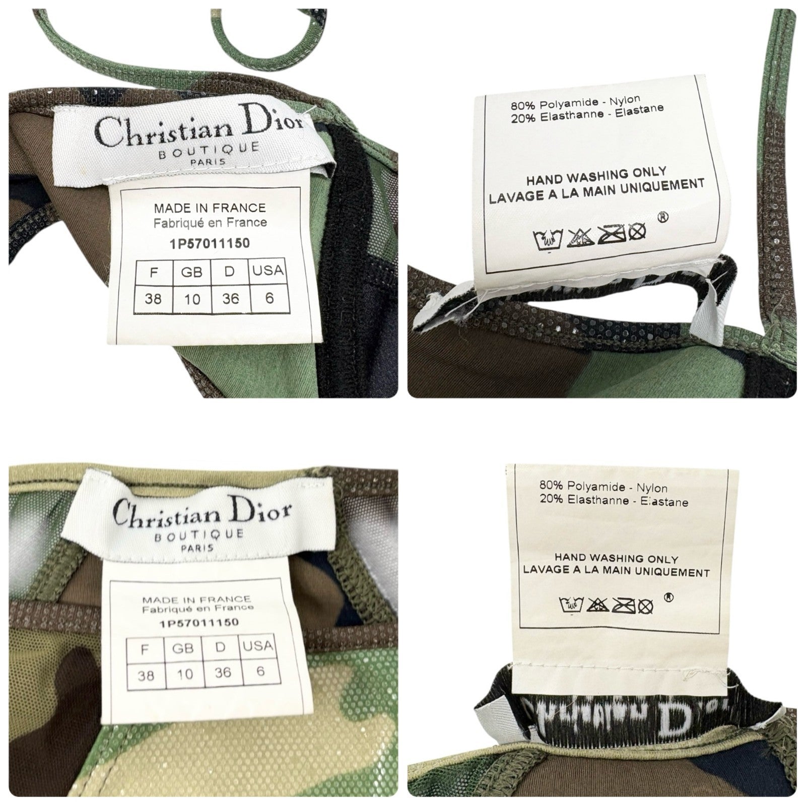 Christian Dior Vintage 2001 Swimwear Bikini Set #38 Green Nylon Camouflage