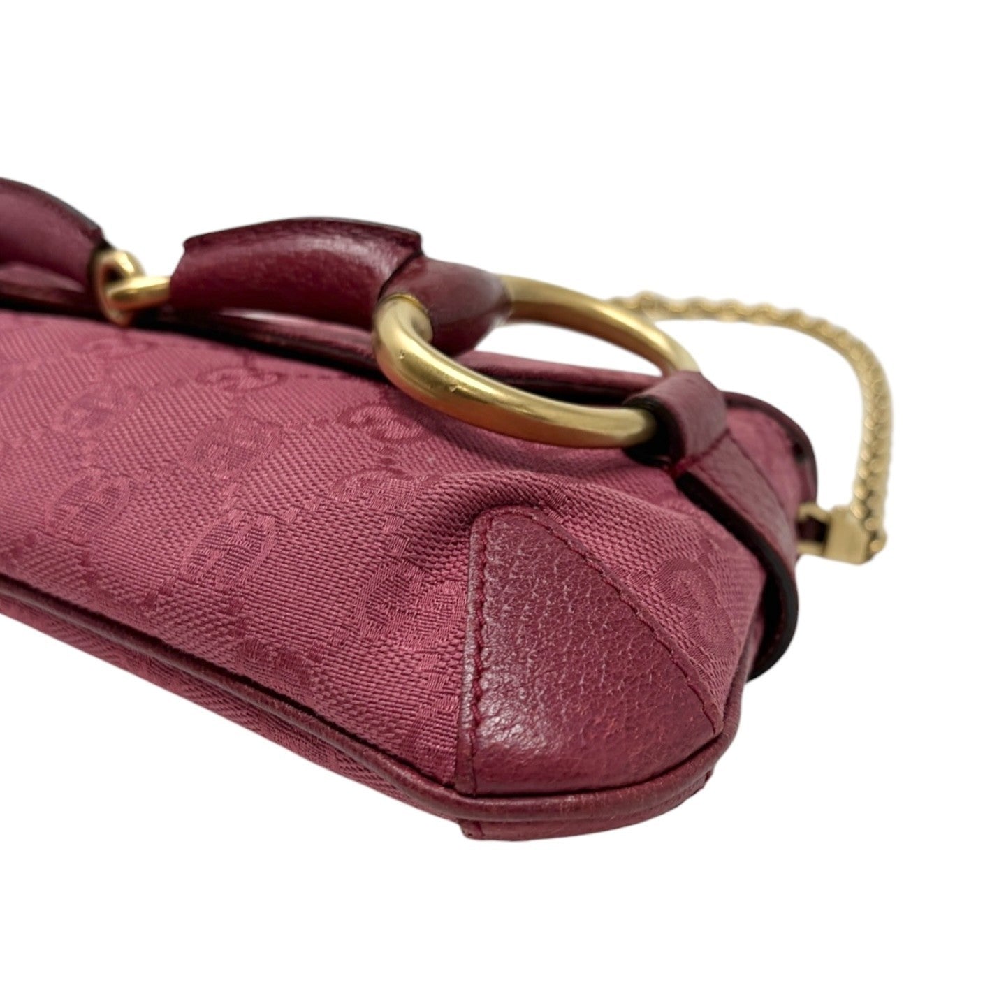 GUCCI Vintage GG Monogram Horsebit Chain Shoulder Bag Pochette Pink 901818