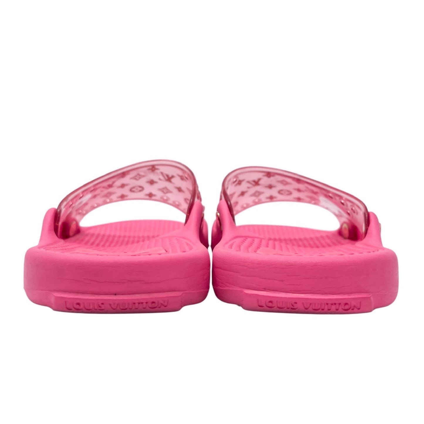 LOUIS VUITTON Vintage LV Monogram Logo Slide Sandals      37-37.5 Pink Gold Rubber
