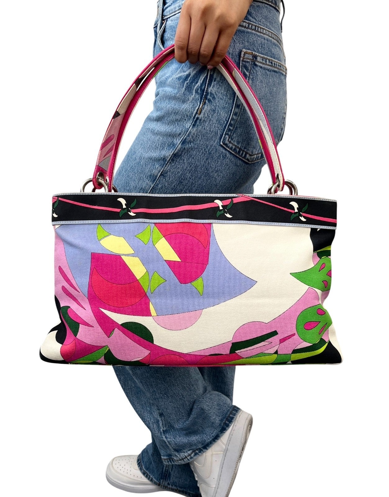EMILIO PUCCI Vintage Logo Geometric Multicolor Tote Bag Pink  902039