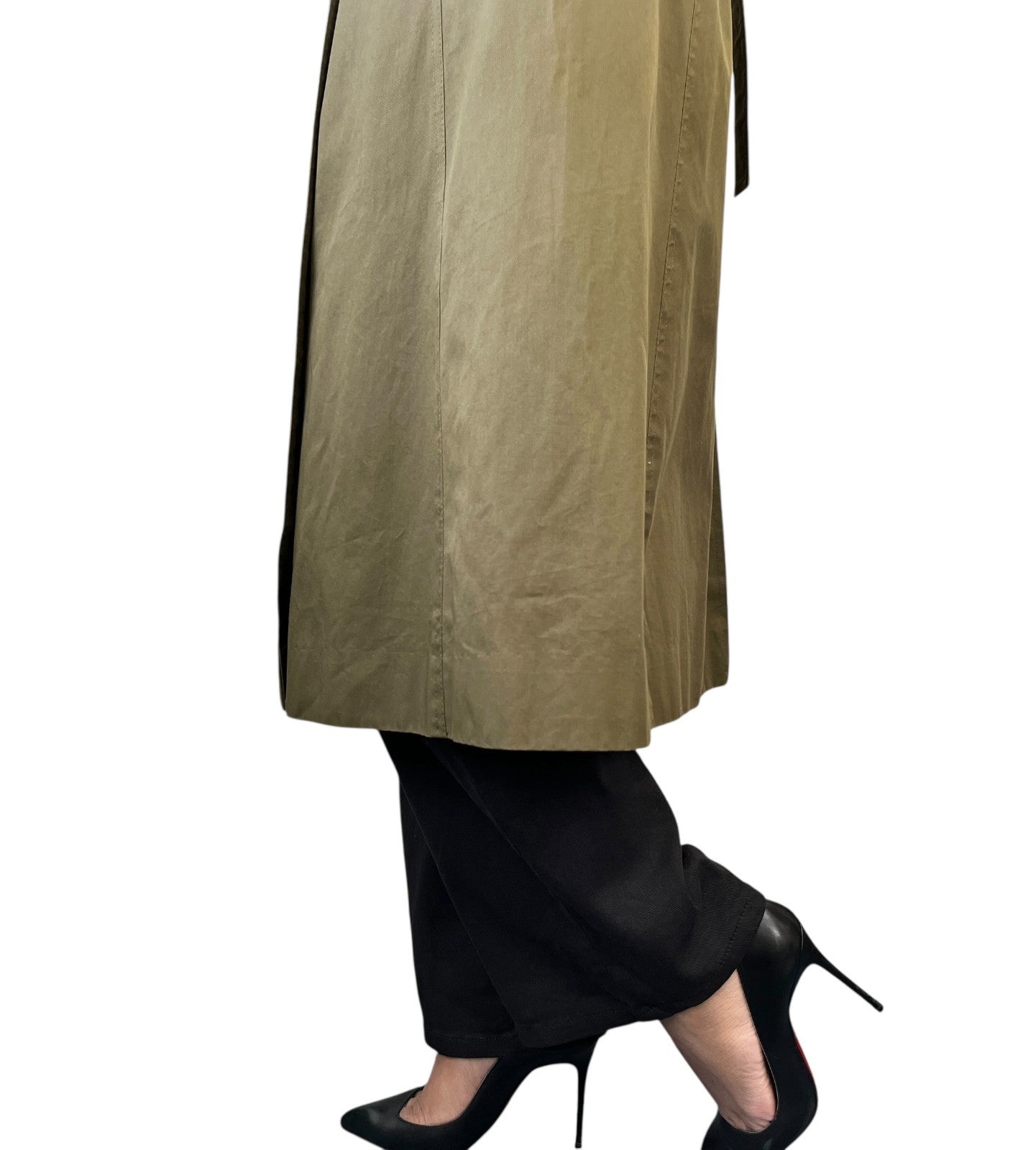 CELINE Vintage Macadam Logo Button Trench Coat Long Jacket Khaki Gold Cotton