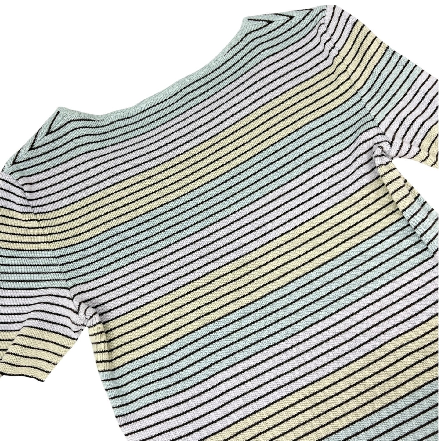 CHANEL Vintage 98P CC Logo Stripe Knit Shirt Top #40 Multicolor Cotton 902213