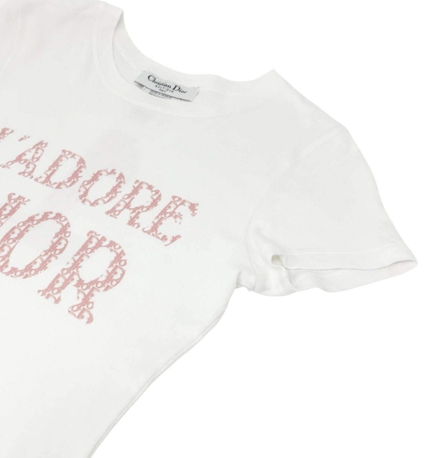 Christian Dior Vintage 2004 J'ADORE Logo T-shirt Top #38 White Pink Cotton