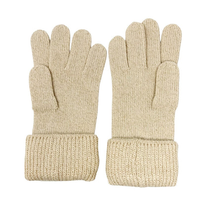 HERMES Vintage H Logo Embroidery Cashmere Ribbed Knit Gloves Glitter Beige Gold