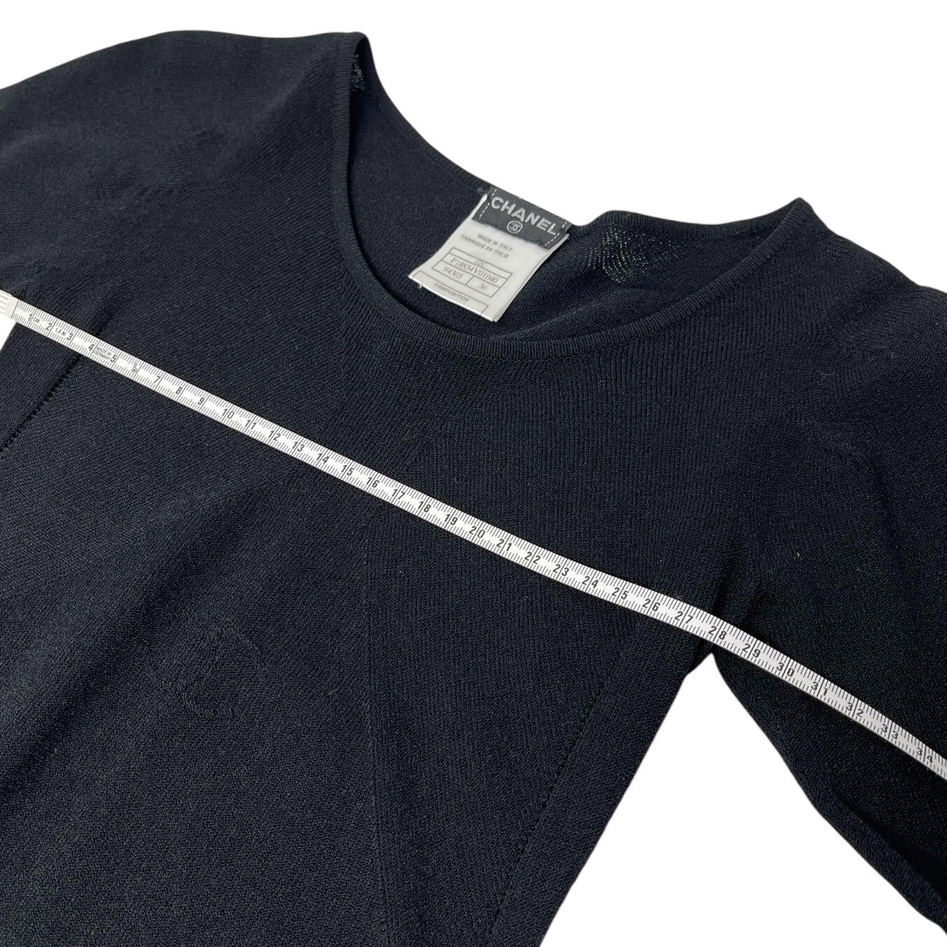 CHANEL Vintage 02C CC Mark Logo Long Sleeve Knit Top #36 Black Rayon