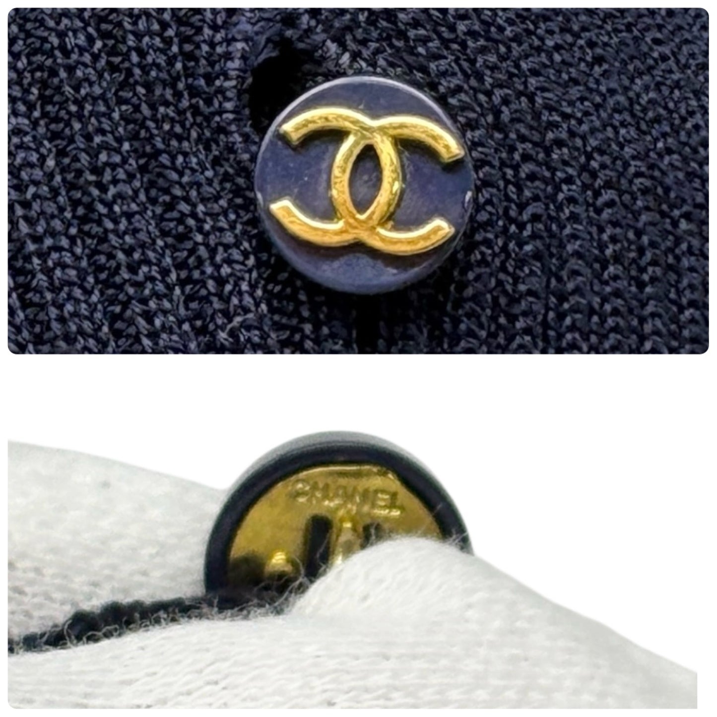 CHANEL Vintage 95P CC Button Ribbed Knit Cropped Tank Top #34 Dark Blue