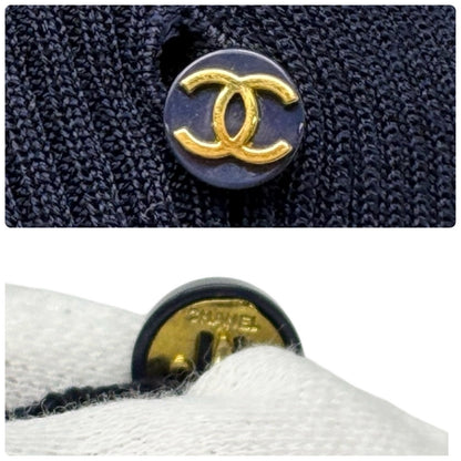 CHANEL Vintage 95P CC Button Ribbed Knit Cropped Tank Top #34 Dark Blue