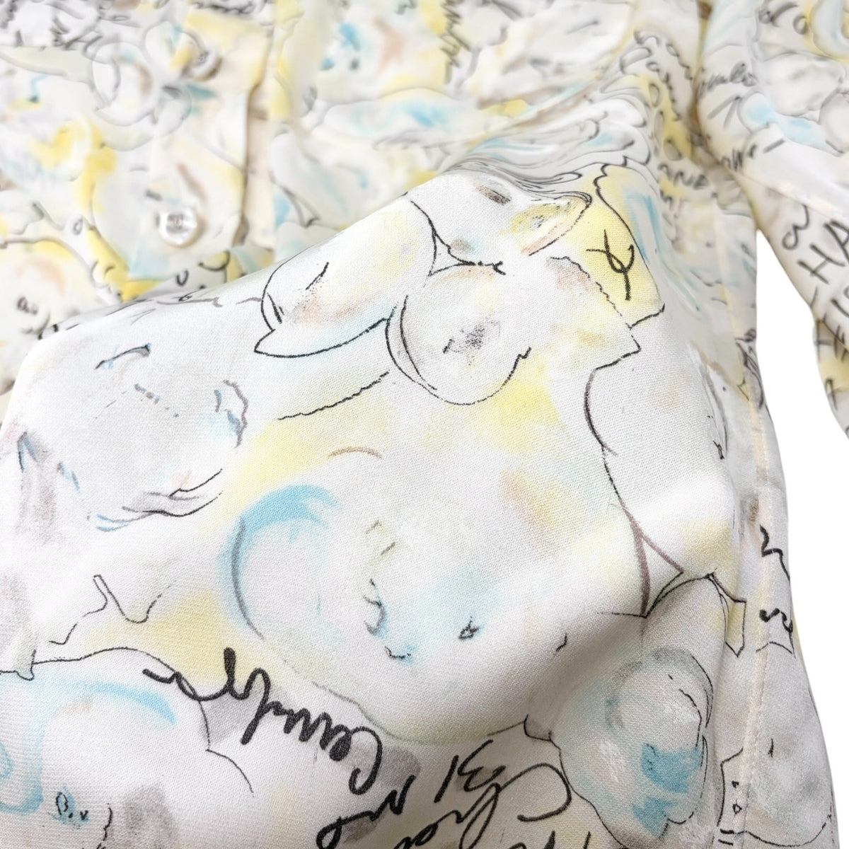 CHANEL Vintage 98C CC Logo Button Camellia Silk Shirt Top #38 Multicolor 902917