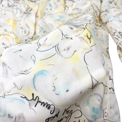 CHANEL Vintage 98C CC Logo Button Camellia Silk Shirt Top #38 Multicolor 902917