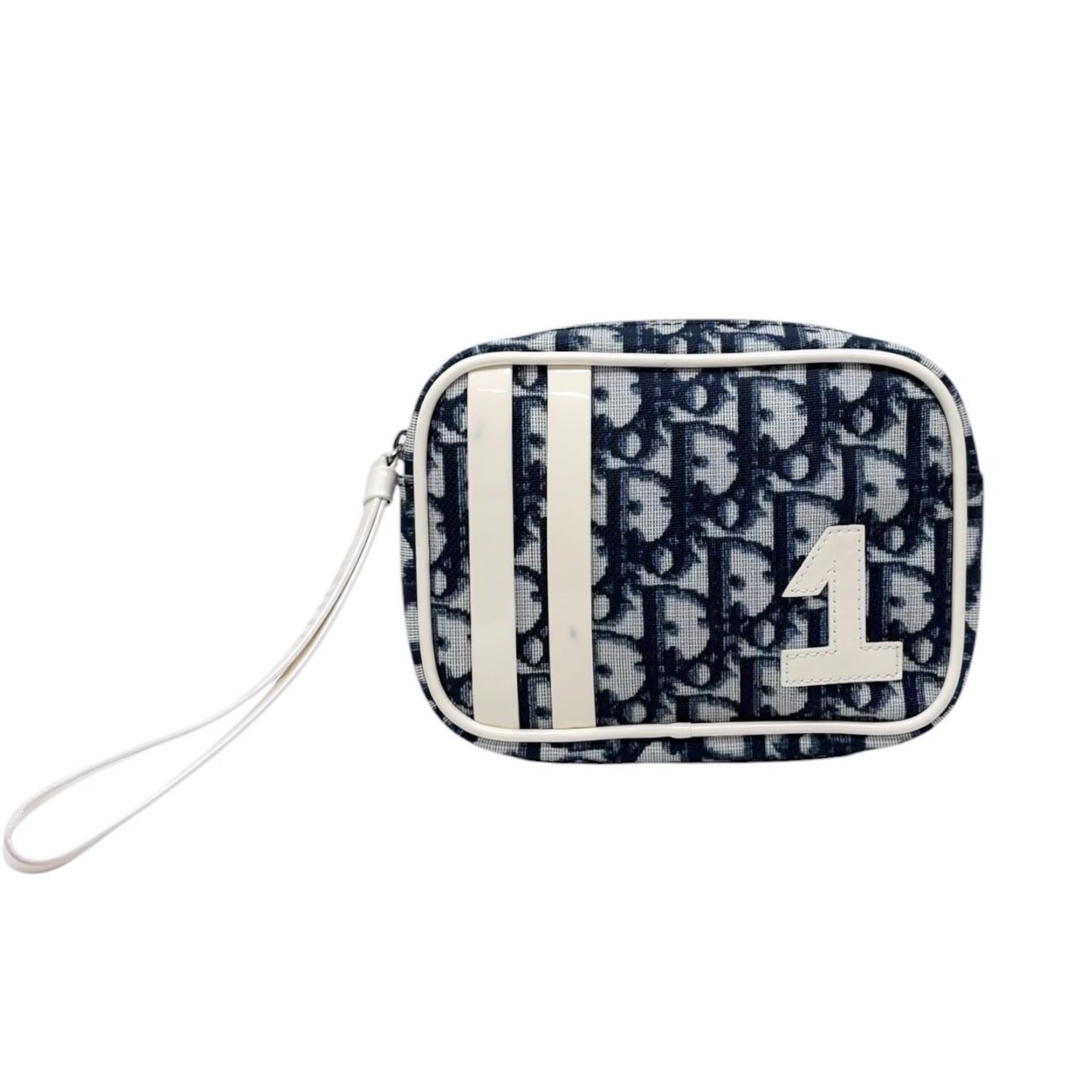 Christian Dior Vintage 2003 Trotter Monogram No.1 Zip Pouch Blue White PVC