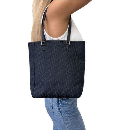 Christian Dior Vintage 2003 Trotter Monogram Tote Shoulder Bag Black 902343