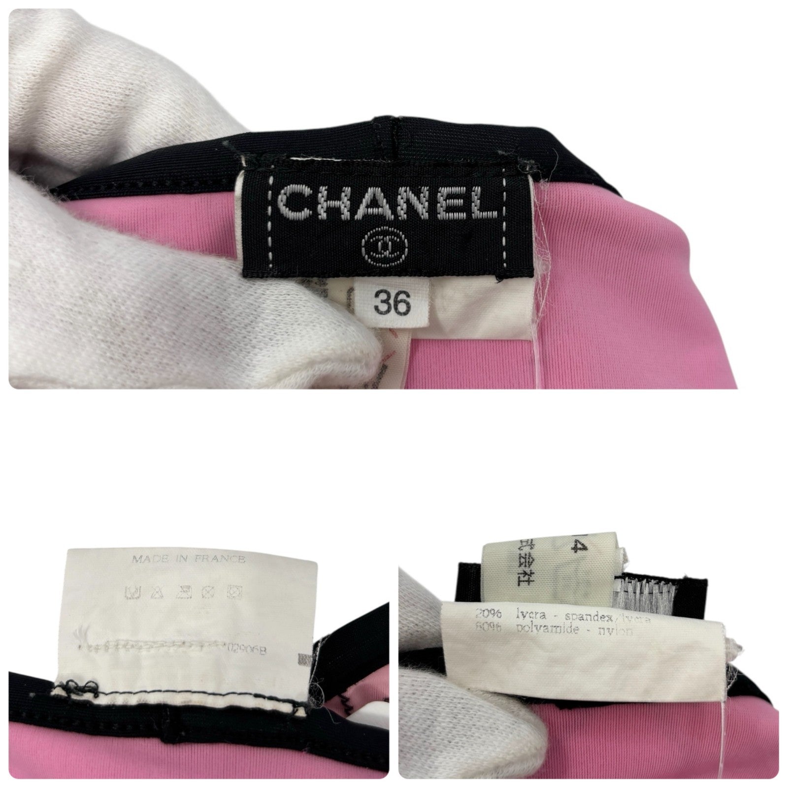 CHANEL Vintage 95P Matelasse Swimwear Bikini Set #36 Pink Black Nylon