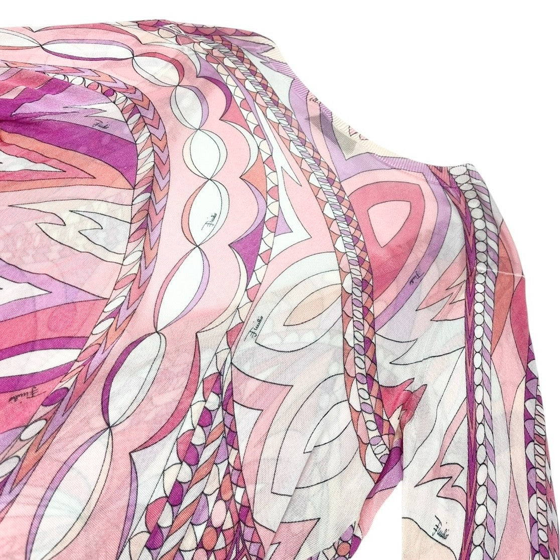 EMILIO PUCCI Vintage Logo Knit Cardigan Top #34 Multicolor Pink Rayon Button