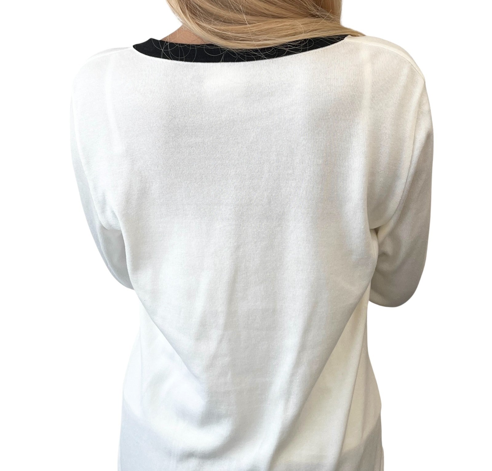 CHANEL Vintage 96P CC Mark Logo Cardigan Knit Button #46 White Black Cotton