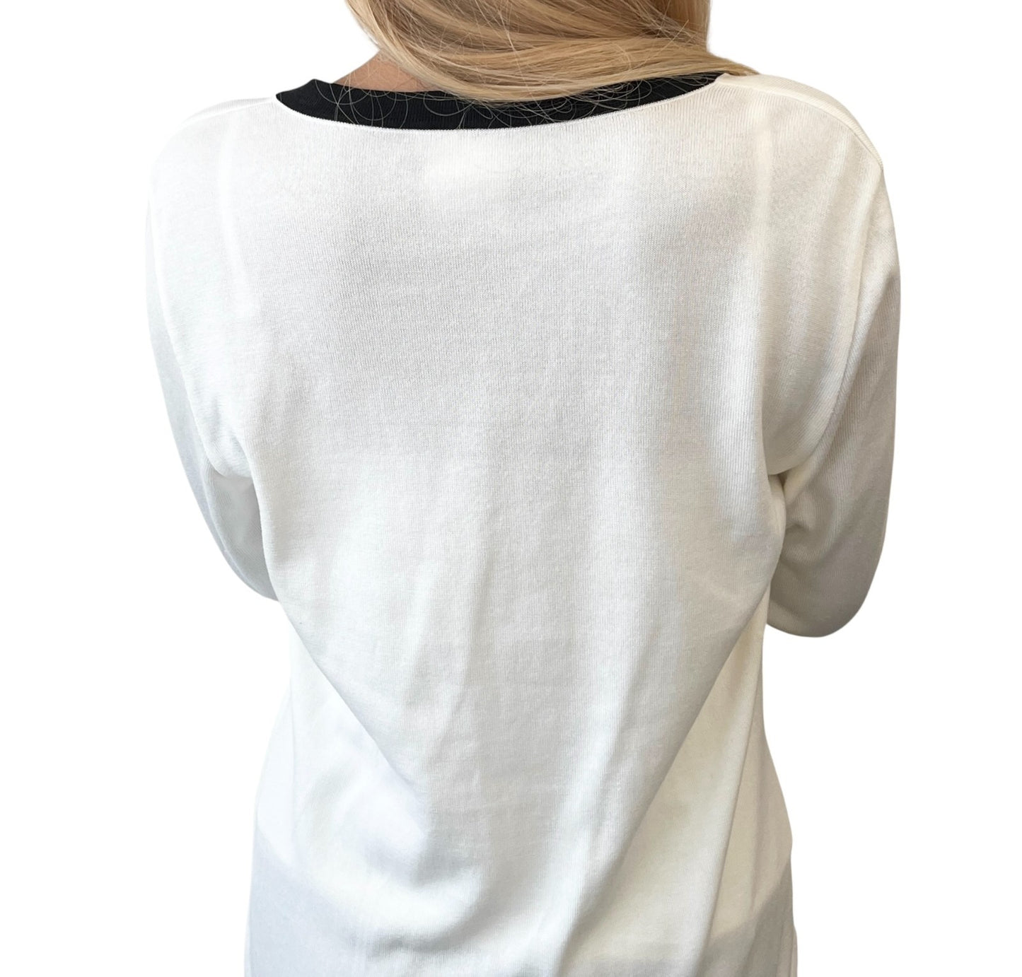 CHANEL Vintage 96P CC Mark Logo Cardigan Knit Button #46 White Black Cotton