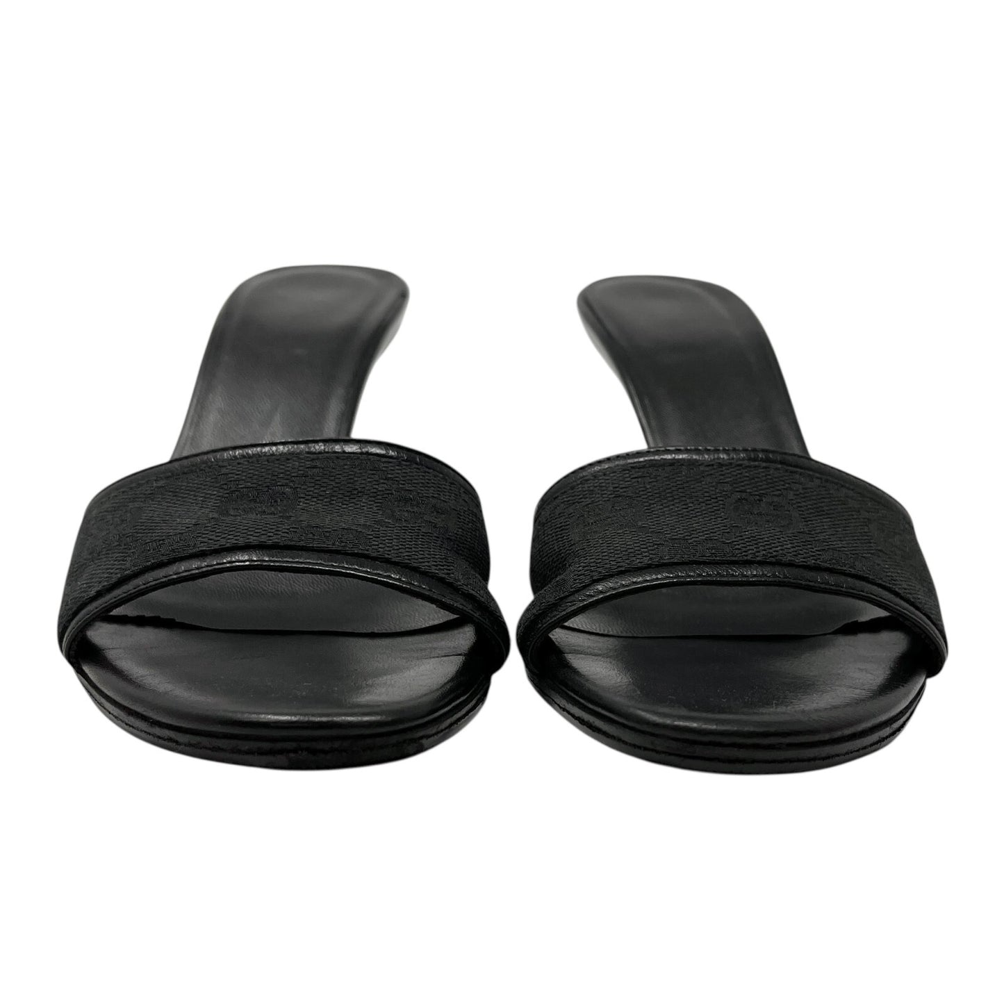 GUCCI Vintage GG Monogram Logo Sandals Heels #36-36.5 Black Canvas Leather
