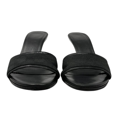 GUCCI Vintage GG Monogram Logo Sandals Heels #36-36.5 Black Canvas Leather