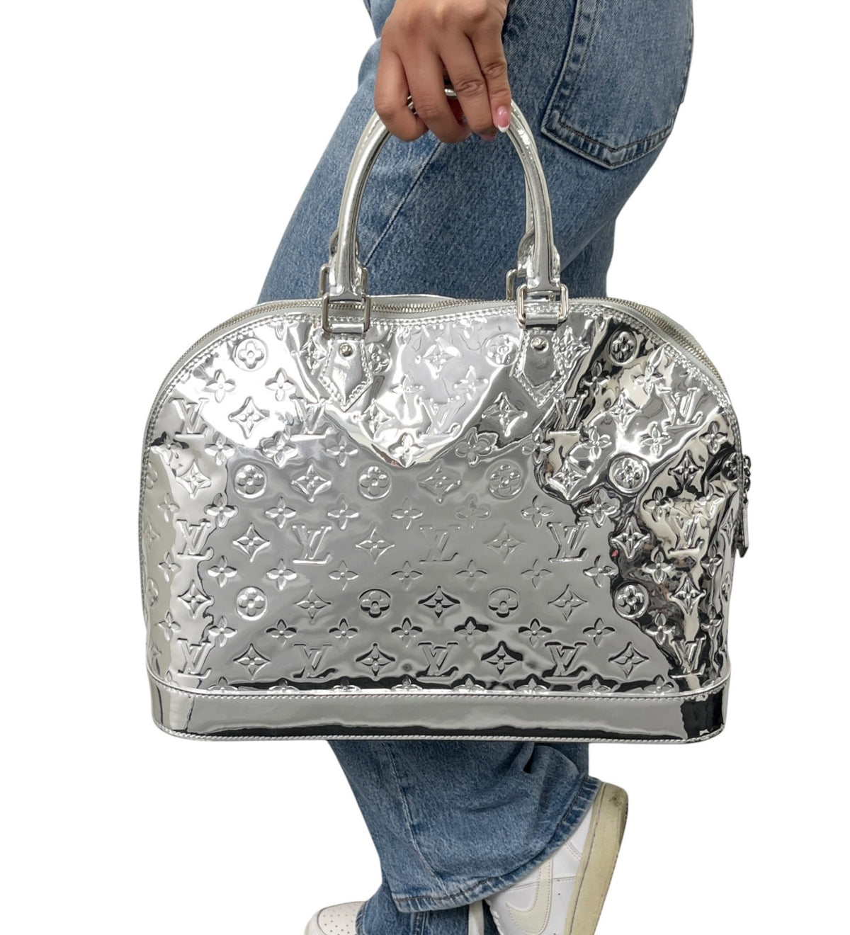 LOUIS VUITTON Vintage LV Monogram Miroir Alma GM Bag Metallic Silver 902368