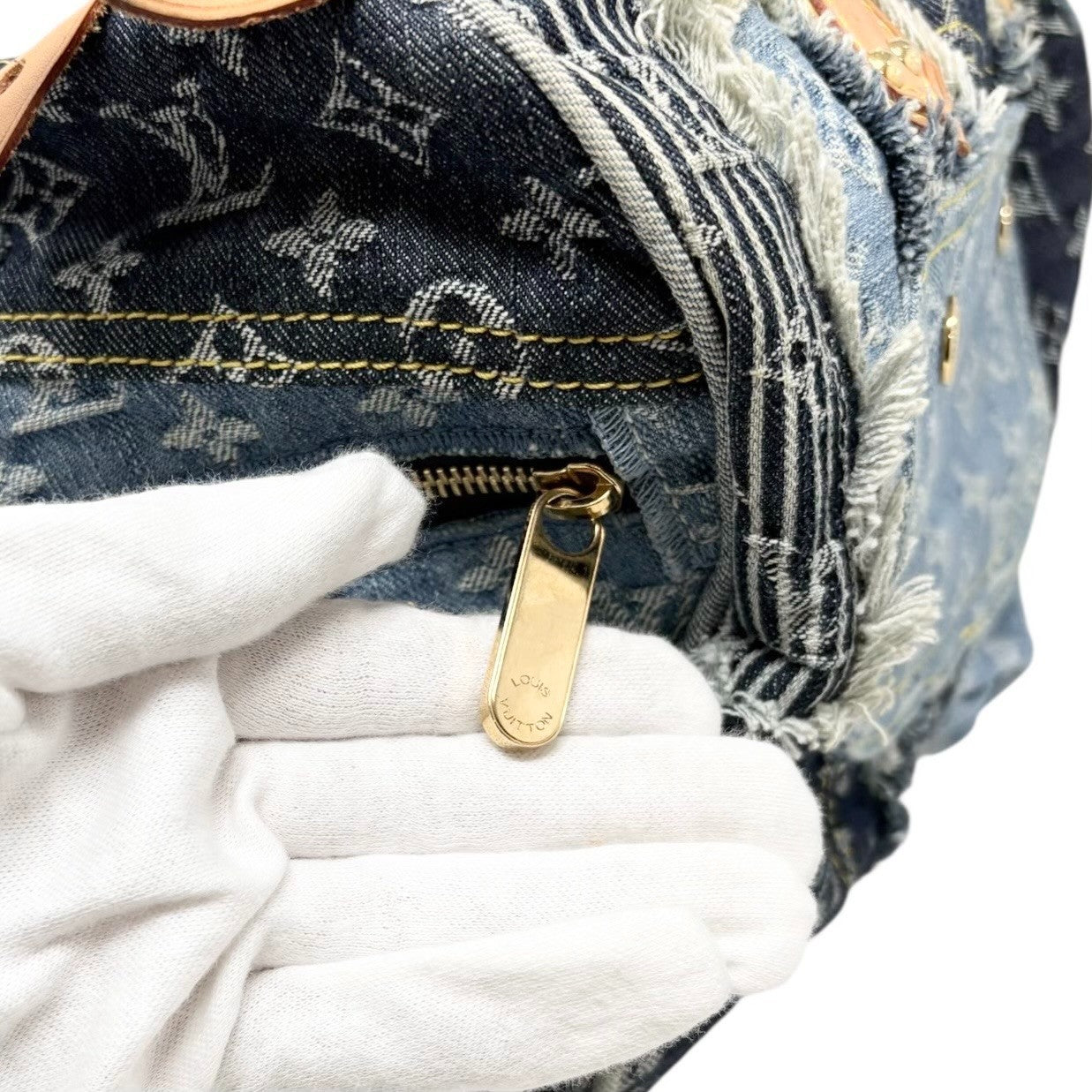 LOUIS VUITTON Vintage Monogram Patchwork Denim Speedy 30 Boston Bag Blue Brown