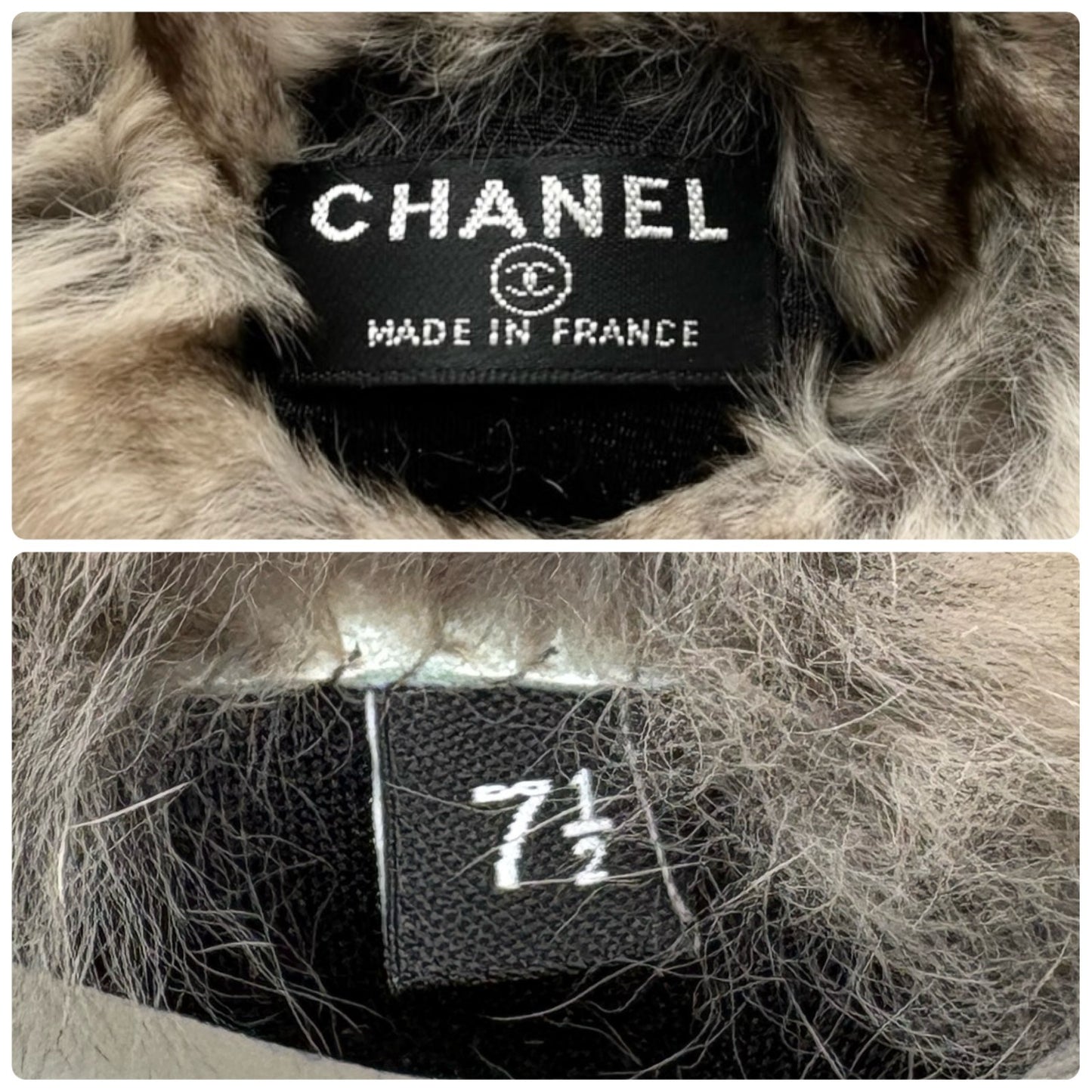 CHANEL Vintage CC Logo Lambskin Long Gloves Fur Trim #7.5 Gray Beige Perforated