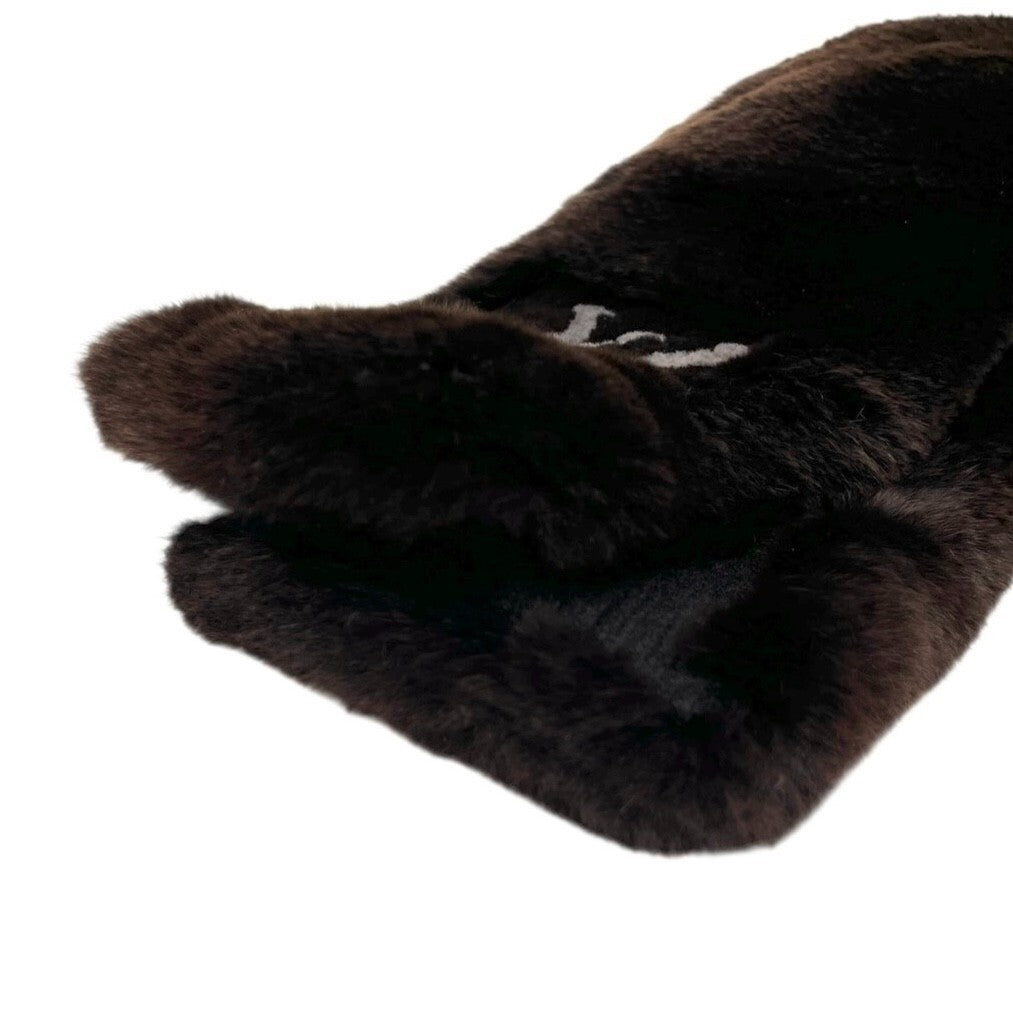 LOUIS VUITTON Vintage LV Logo Muffler Scarf Brown Gray Rabbit Fur Wool