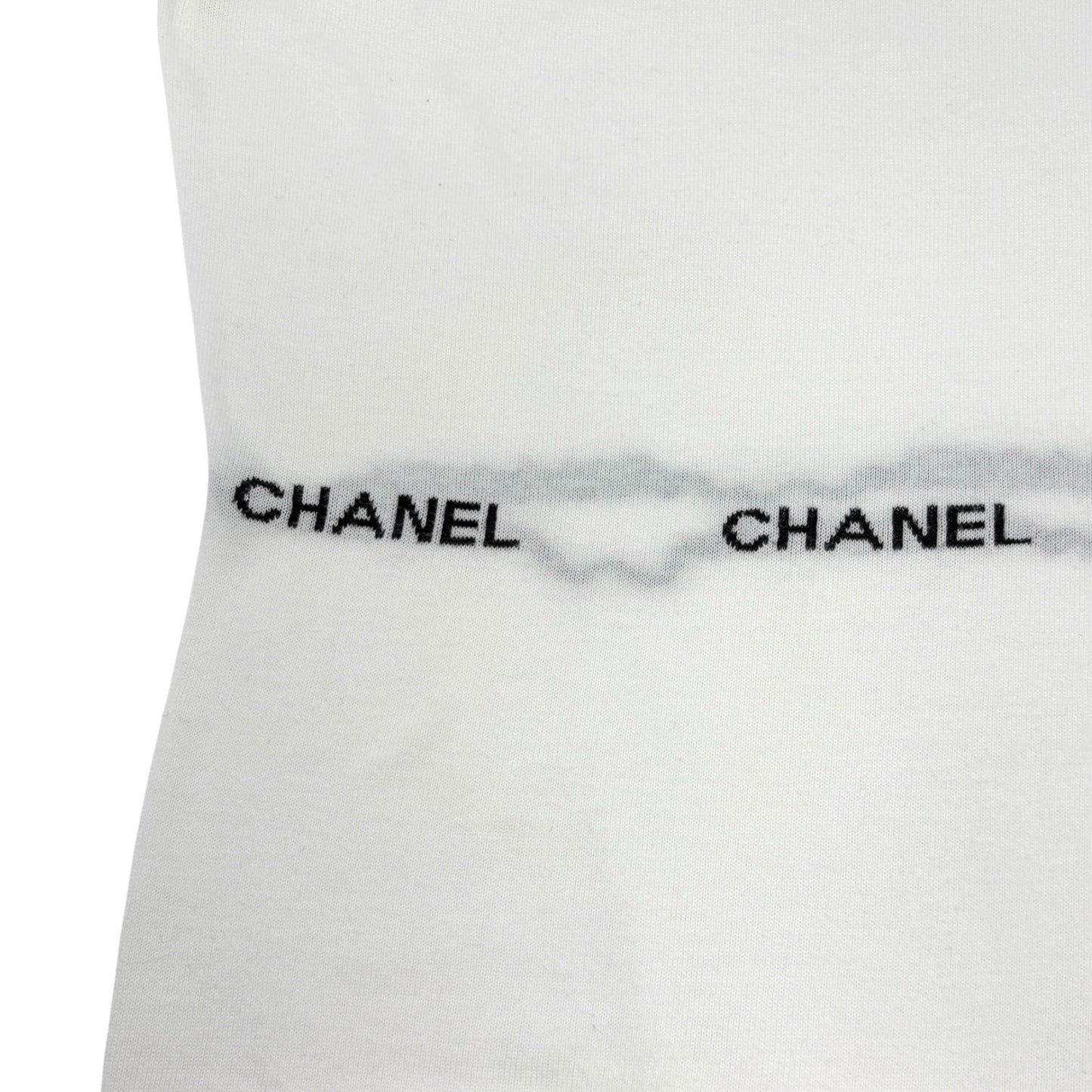 CHANEL Vintage 04P CC T-Shirt Top #38 Short Sleeve White Black Cotton 902579