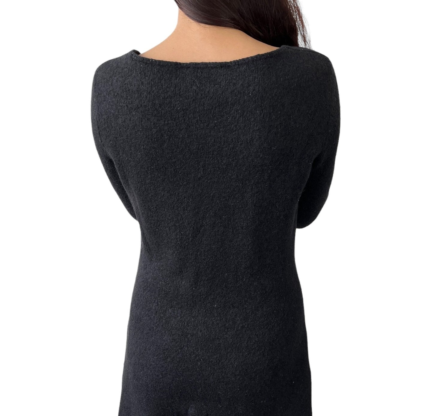 CHANEL Vintage 00A Coco Mark Logo Sweater #42 Tunic Top Black Wool Knit RankAB
