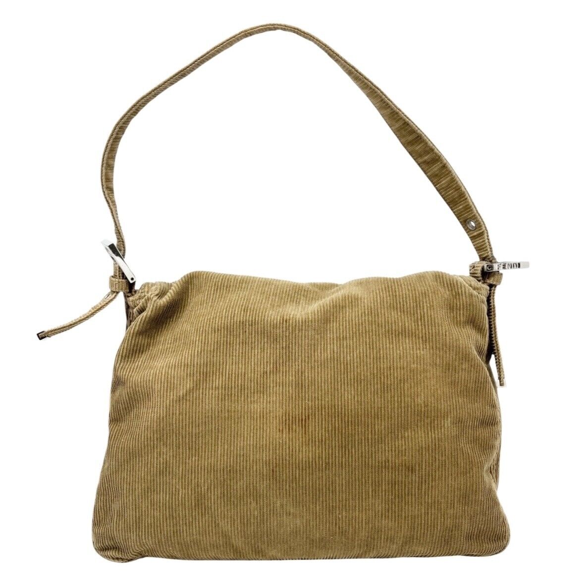 FENDI Vintage FF Logo Corduroy Mamma Baguette Shoulder Bag Light Brown Cotton