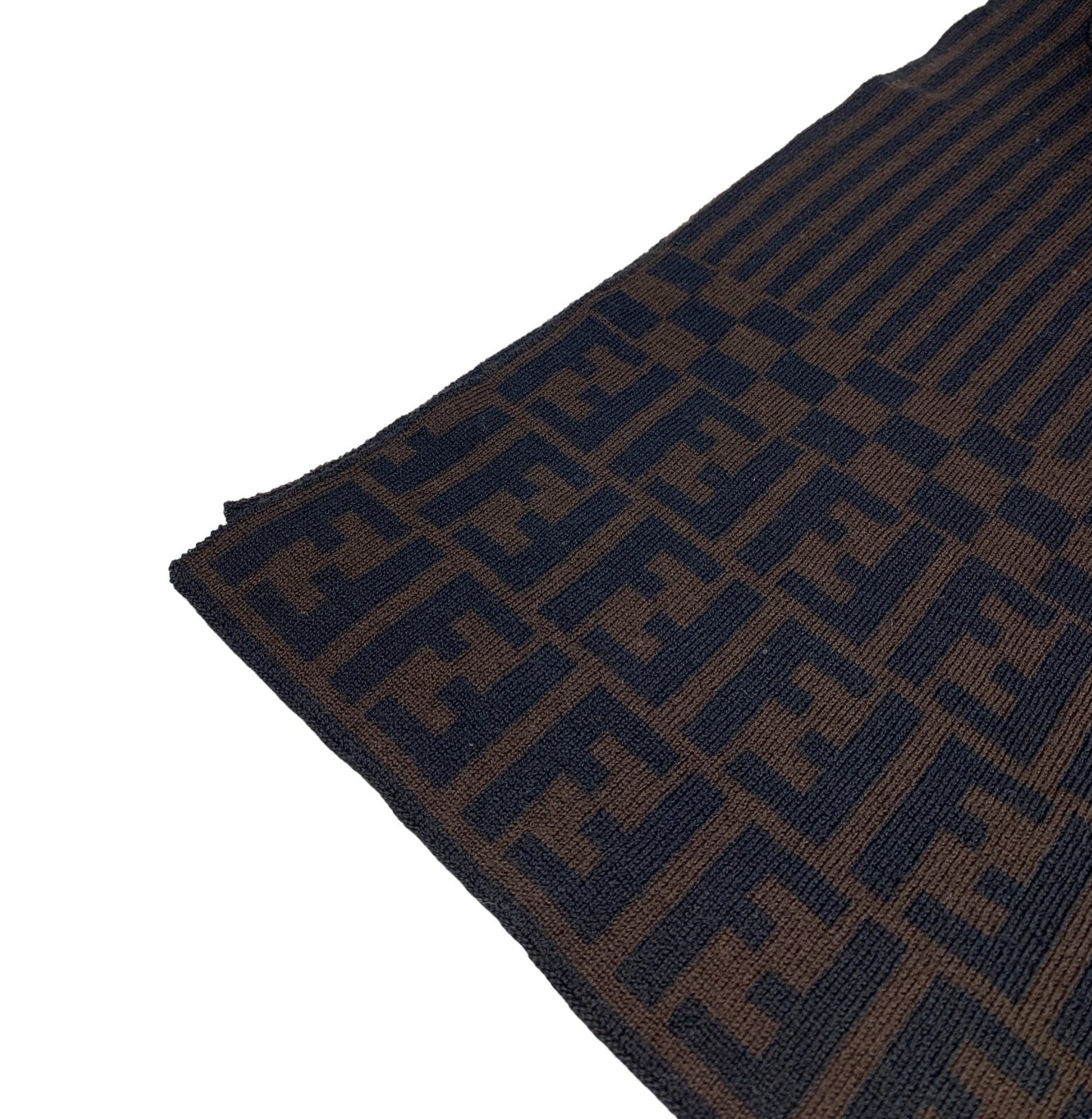 FENDI Zucca Stripe Wrap Scarf #42 Fashion Accessory Brown Black Wool RankAB