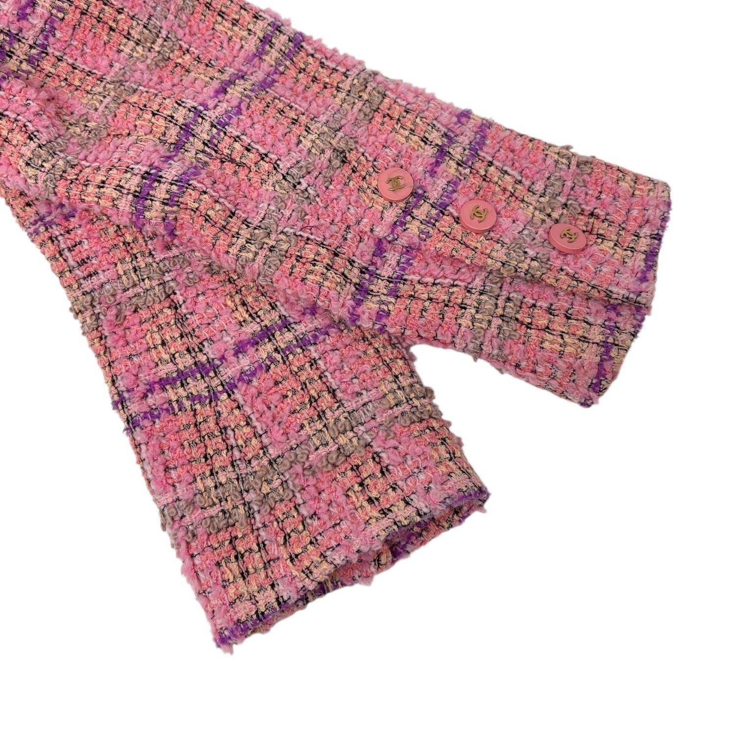 CHANEL Vintage 94A CC Logo Button Tweed Blazer Jacket Pink Multicolor Wool