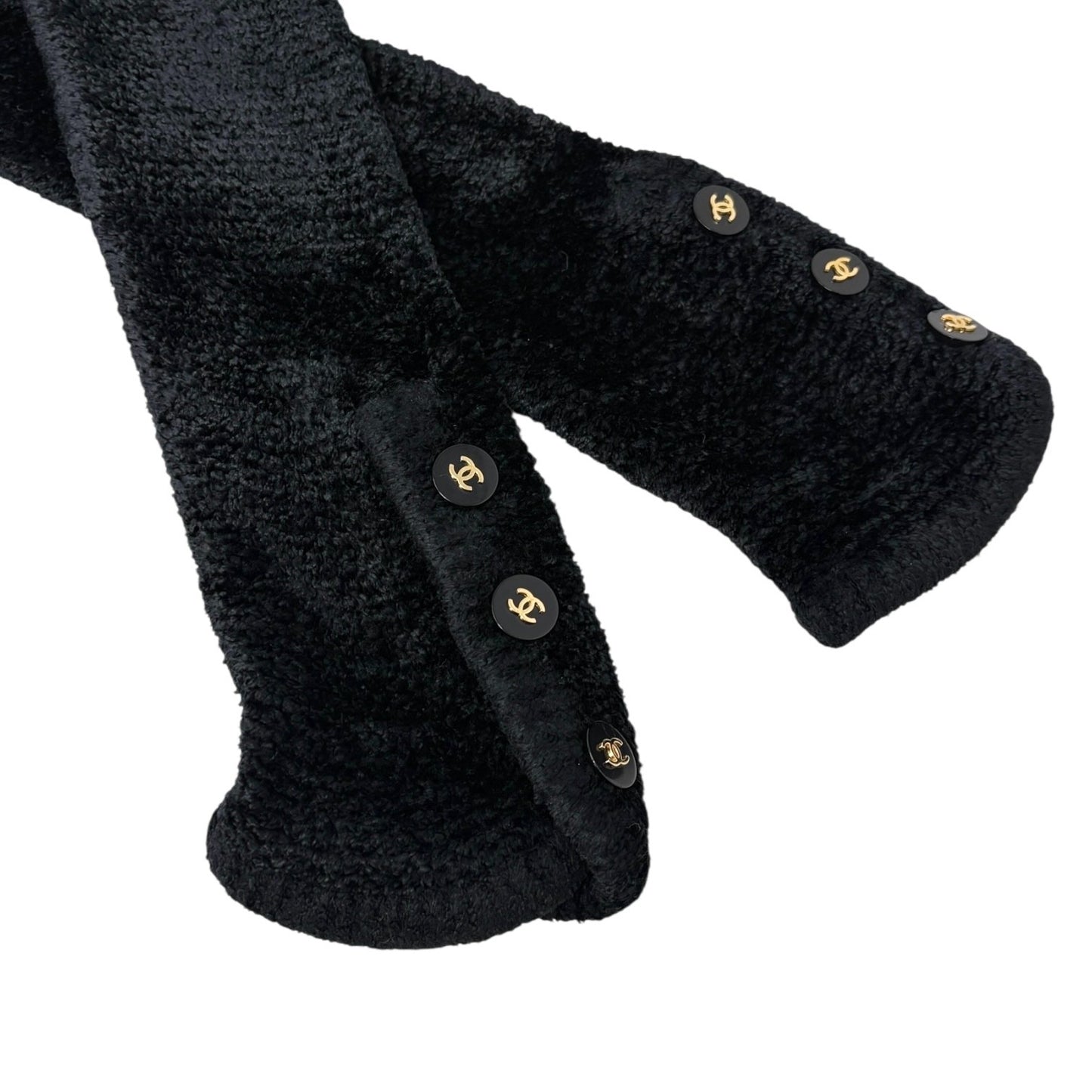 CHANEL Vintage 95A CC Logo Button Cardigan Sweater Top #38 Black Gold Velour