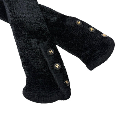 CHANEL Vintage 95A CC Logo Button Cardigan Sweater Top #38 Black Gold Velour