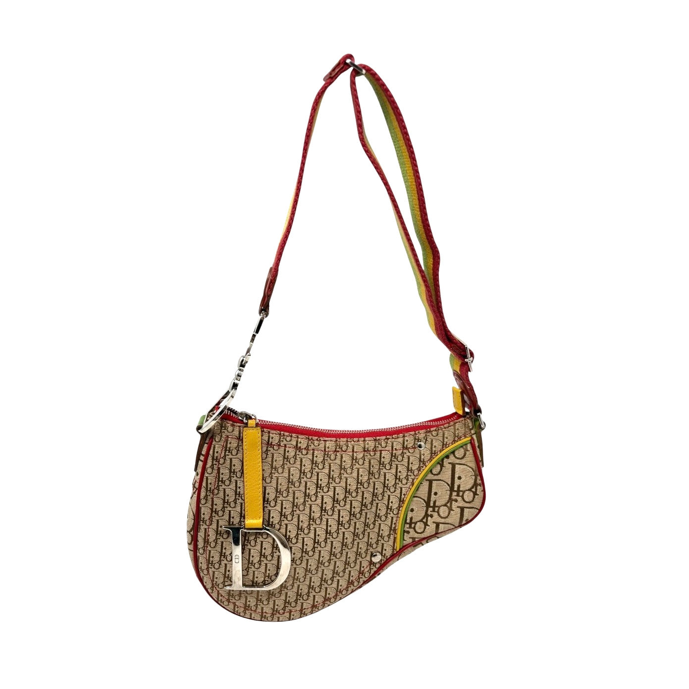 Christian Dior Vintage 2004 Trotter Monogram Logo Saddle Bag Rasta Brown
