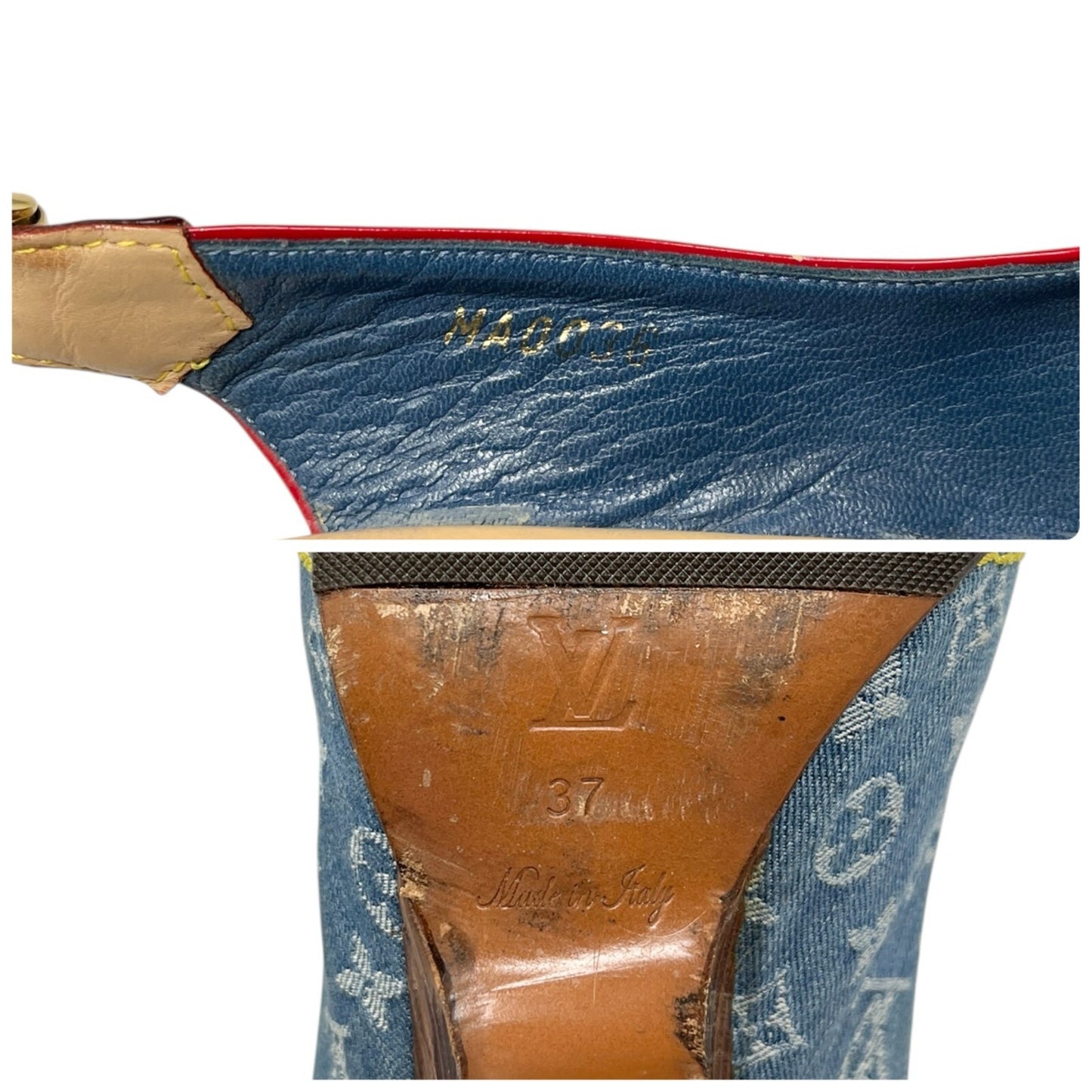 LOUIS VUITTON Vintage LV Logo Monogram Sandals #36.5-37 Blue Beige Denim Belt