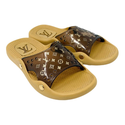 LOUIS VUITTON Vintage Monogram Rubber Slide Sandals #36 Brown Beige 902544