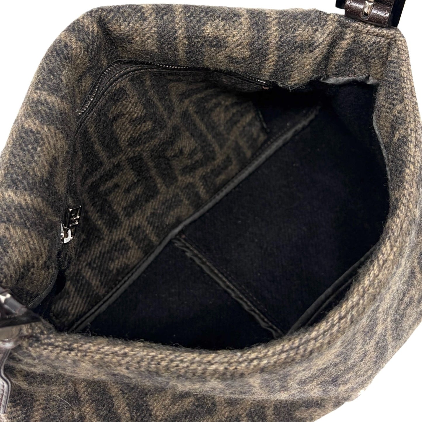 FENDI Vintage FF Zucca Cashmere Mamma Baguette Shoulder Bag Brown 902093