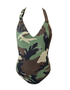 Christian Dior Vintage Camouflage Swimwear One-piece #38 Green Nylon Rank AB