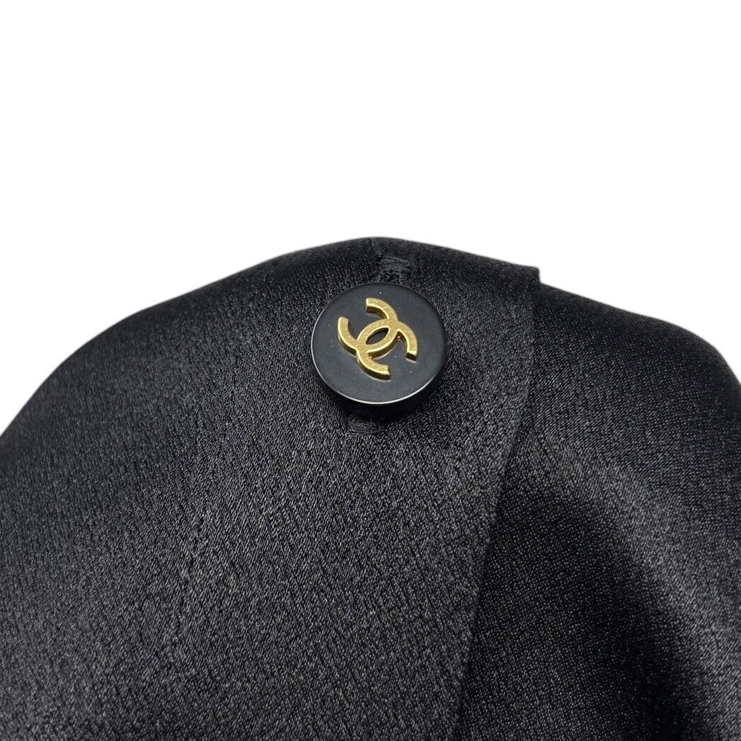 CHANEL Vintage CC Logo Silk Shirt Top Blouse Gold Button Black Silk Long Sleeve
