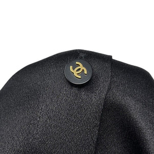 CHANEL Vintage CC Logo Silk Shirt Top Blouse Gold Button Black Silk Long Sleeve
