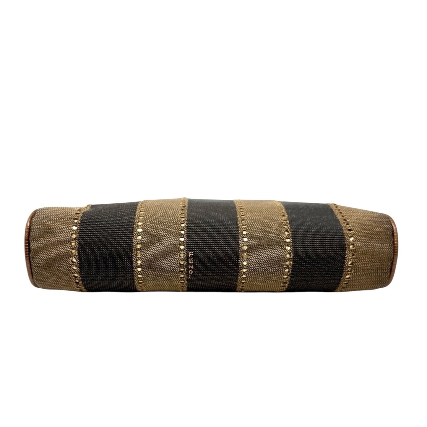 FENDI Vintage Logo Striped Canvas Shoulder Crossbody Bag Brown Black 2way Chain