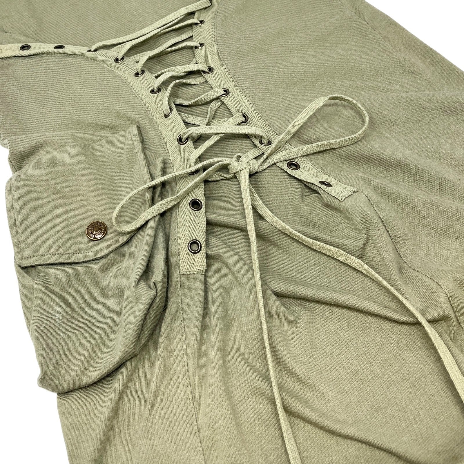 Christian Dior Vintage 2003 Lace Up Dress One-piece #40 Pocket Khaki Cotton
