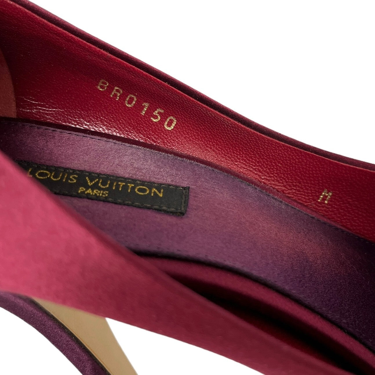 LOUIS VUITTON LV Logo Sandals Heels #38.5 US8 Open Toe Ribbon Red Purple RankAB