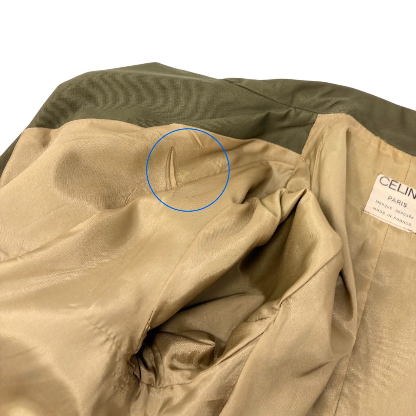 CELINE Vintage Macadam Logo Button Trench Coat Long Jacket Khaki Gold Cotton