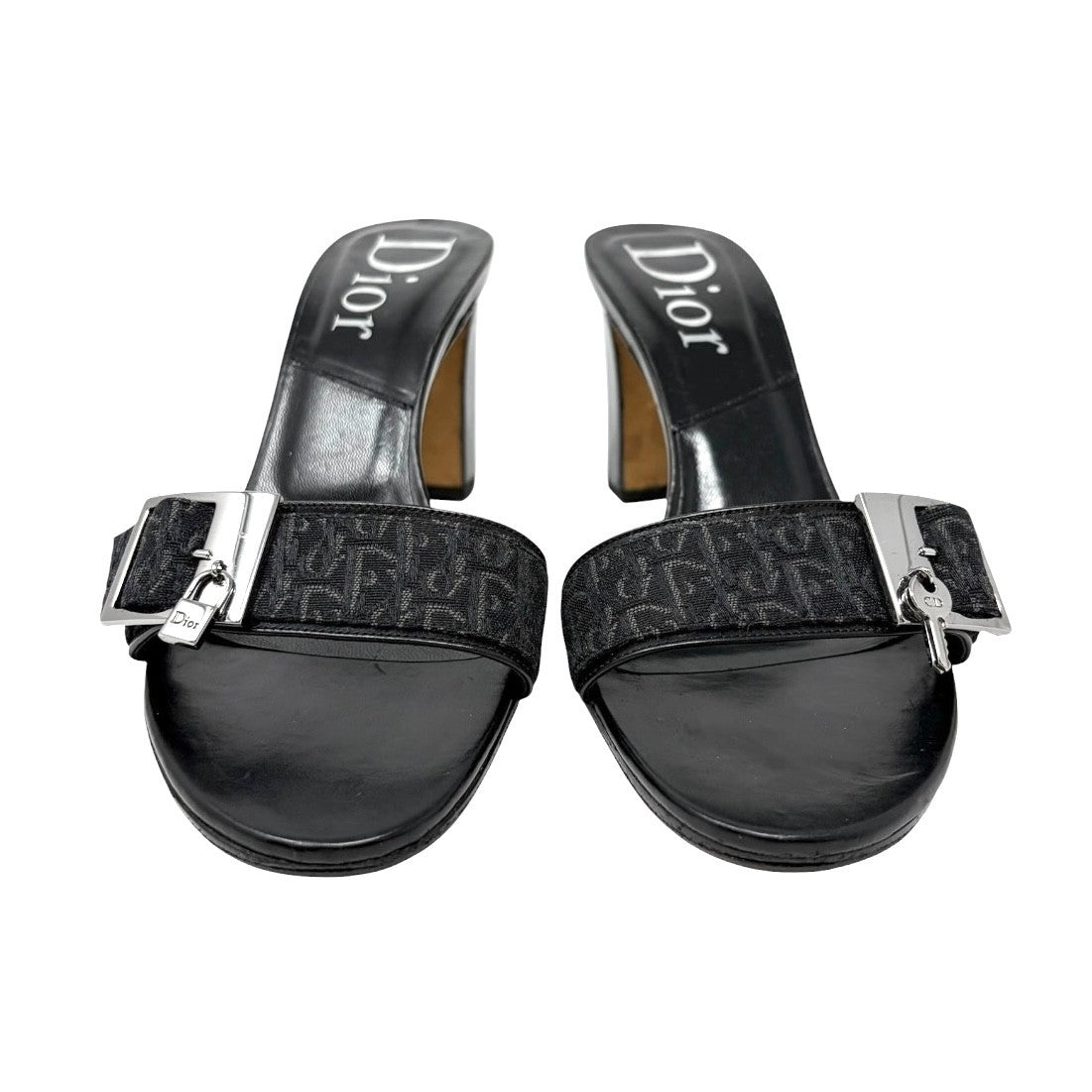 Christian Dior Vintage Trotter Monogram Sandals Heels #37 Black Silver 902027