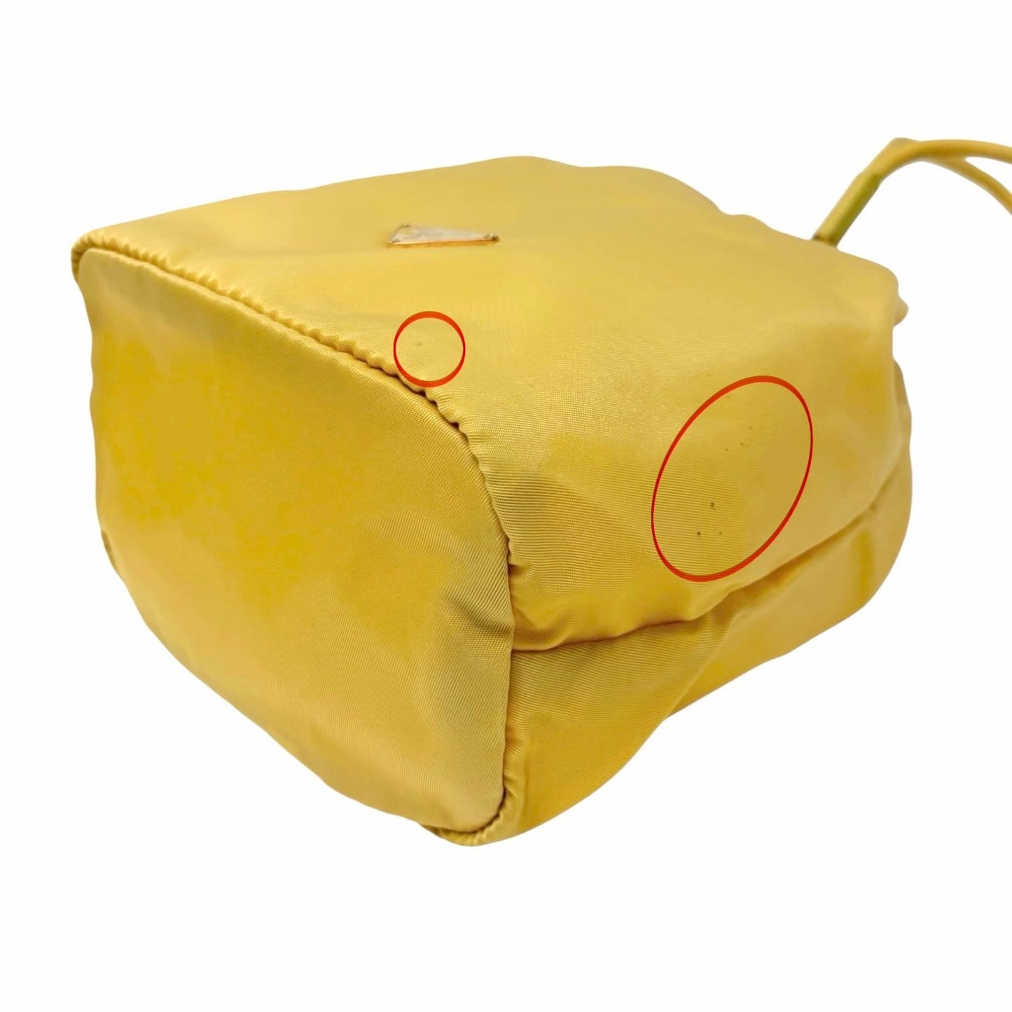 PRADA Vintage Triangle Logo Drawstring Bag Handbag Pouch Yellow Nylon